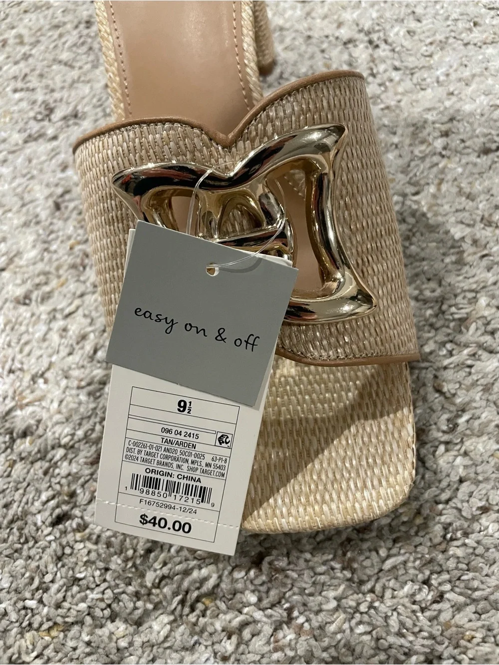 a new day Tan Woven Block Heel Sandals with Gold Accent